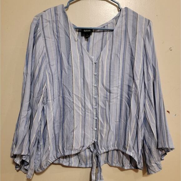 Womens Large A.N.A Long Sleeve Blue Striped Buttoned Blouse - Picture 1 of 7